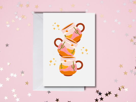 Beautiful Mugs Greeting Card in Orange and White