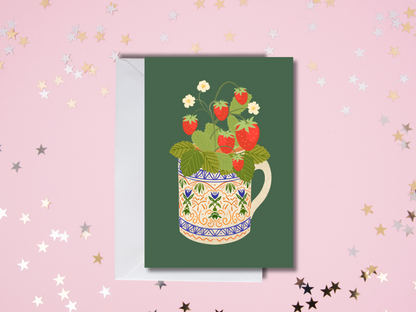 Strawberry Plant Greetings Card in Forest Green