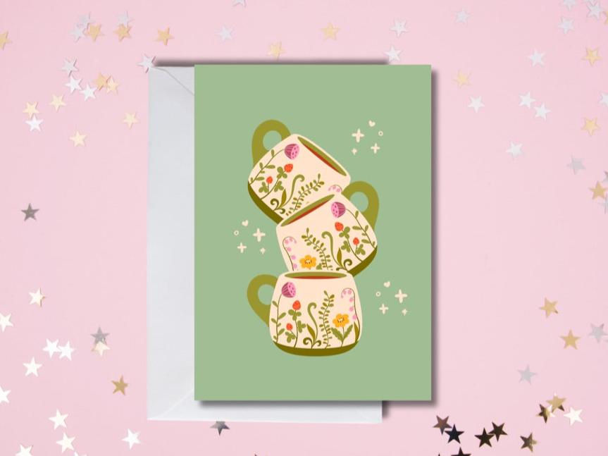 Beautiful Mugs Greeting Card in Green