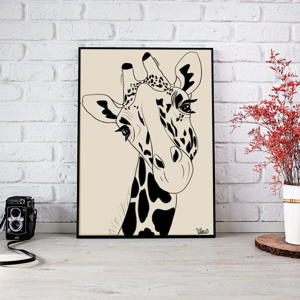 Giraffe Pencil Drawing Art Print