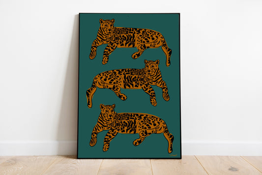 Teal Leopard Trio Art Print