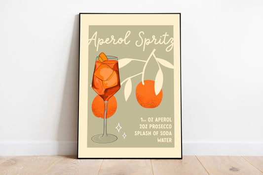 Aperol Spritz Art Print in Sage Green, Yellow or Pink