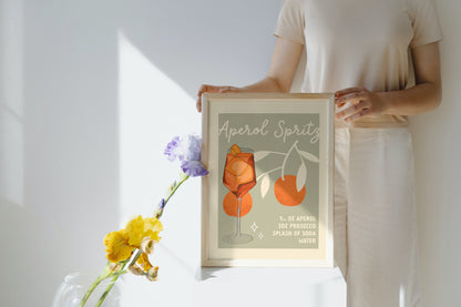 Aperol Spritz Art Print in Sage Green, Yellow or Pink