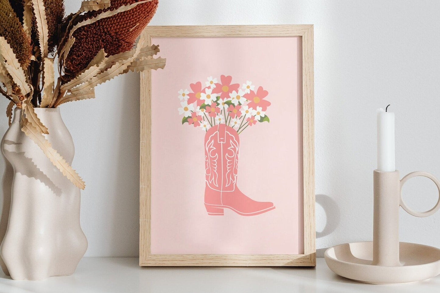 Pink Cowboy Boots with flowers Print