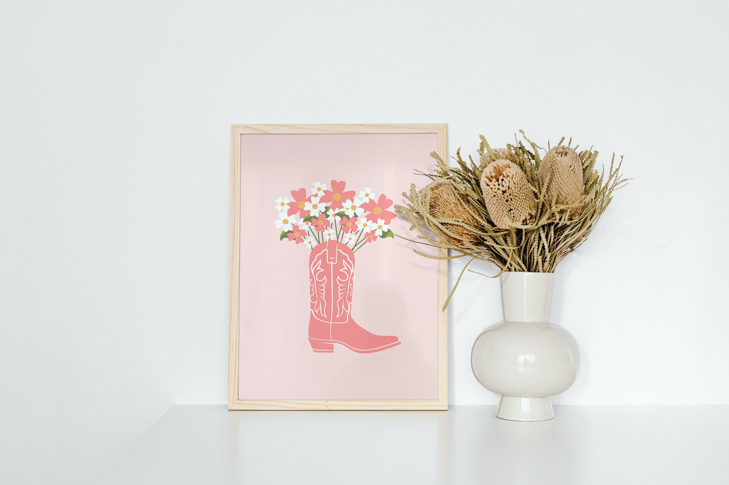 Pink Cowboy Boots with flowers Print