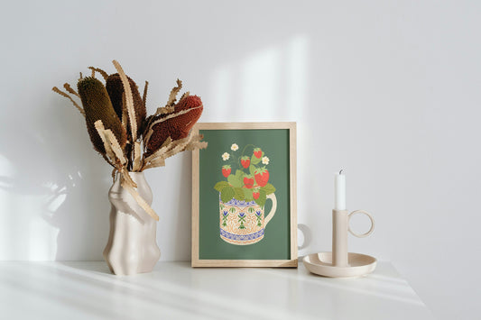 Forest Green Strawberry Plant Art Print