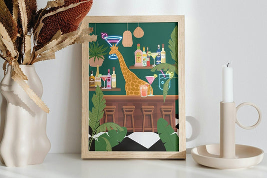 Eclectic Giraffe Cocktail Wall Art Print