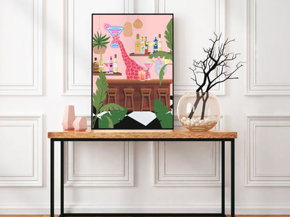 Pink Cocktail Wall Art Print with Giraffe