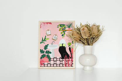 Pamper Cat Art Print in Pink